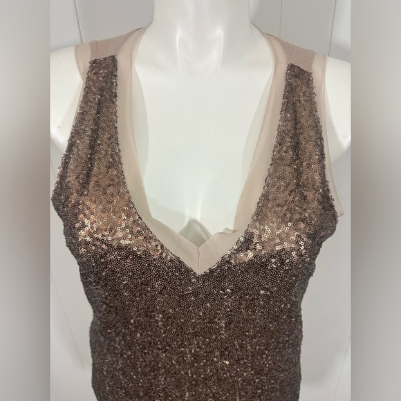 NWT Cupio Women's Sz XL Blush Beige Sequin Sleeveless V-Neck Tank Top Tunic - Picture 2 of 7